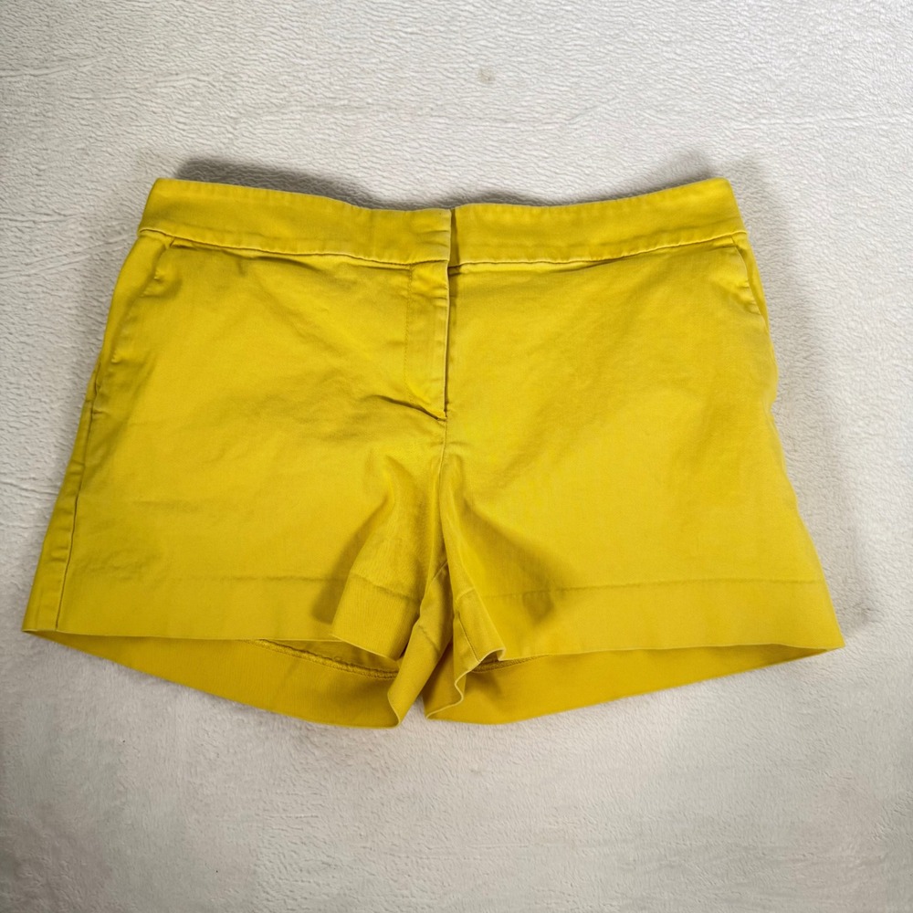 LOFT Womens Yellow Chino Shorts Flat Front Woven Cotton Mid Rise Casual Size 8